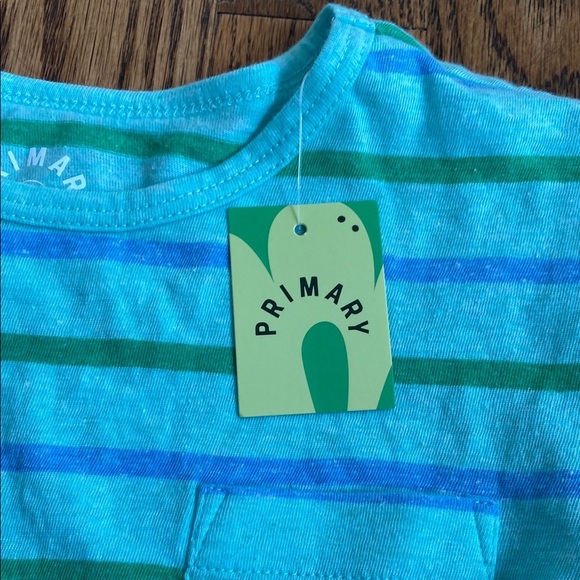New with tag, blue and green striped Primary dress size 6-7. Ships quickly. - Picture 7 of 7
